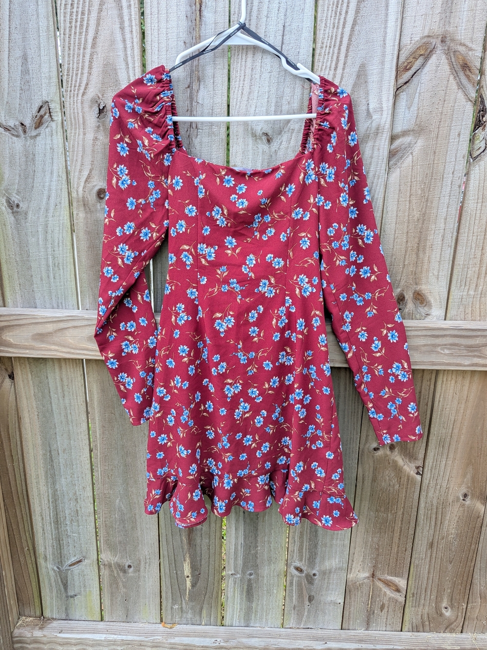 Forever 21 Red Floral Square Neck Ruffle-Hem Dress